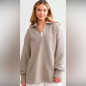 Varley Fulham Taupe Half-Zip Pullover M